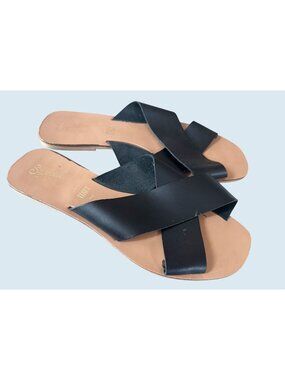 SEYCHELLES Total Relaxation Black Criss Cross Slide Sandals Size 10
